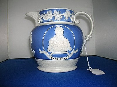 Waterloo: a stoneware jug with Wellington and Blucher