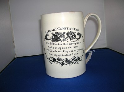 C1793 Creamware King and Constitution Mug.
